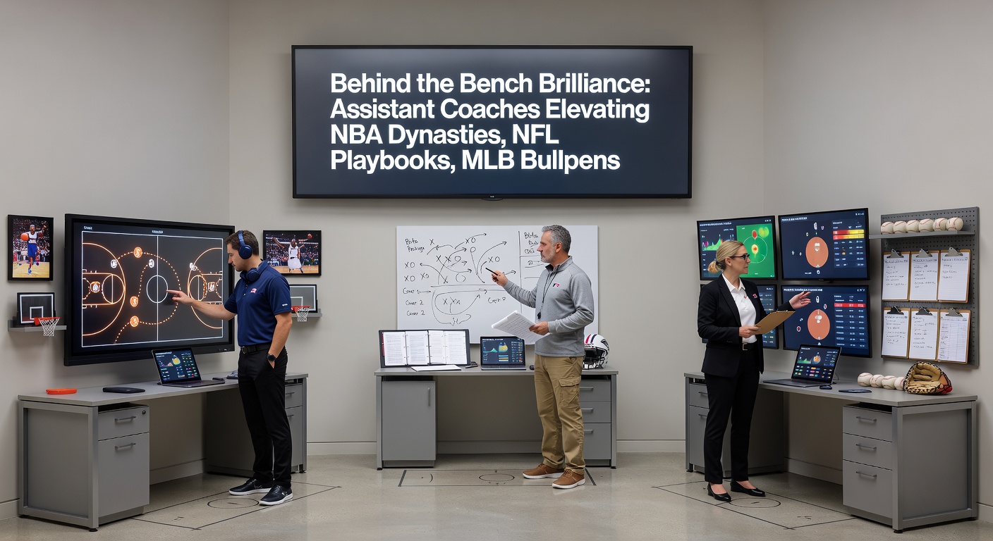 NFL assistant coach reviewing game film with players on tablets, emphasizing playbook precision and team preparation