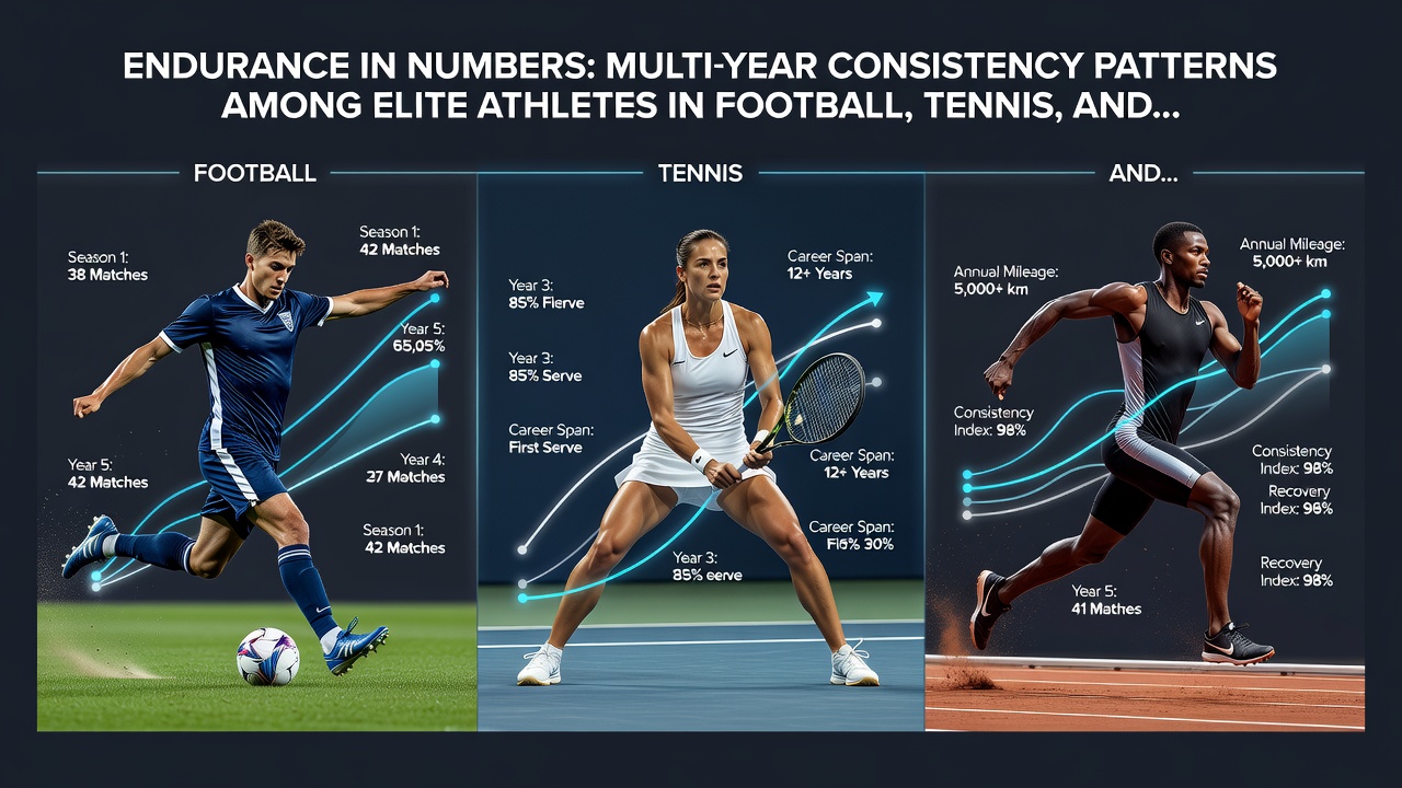 Detailed performance graphs illustrating multi-year consistency trends for athletes in football, tennis, and golf