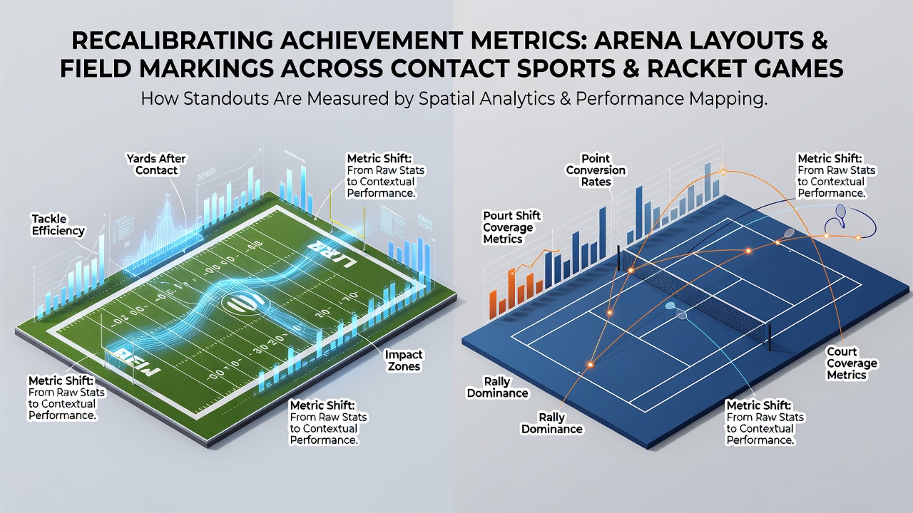 Diagram showing variations in arena dimensions and field markings across multiple sports venues
