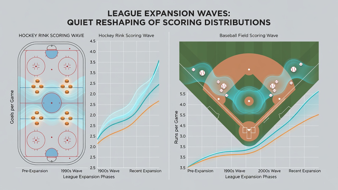 Baseball diamond during an expansion team game with visible shifts in outfield positioning affecting hit distributions