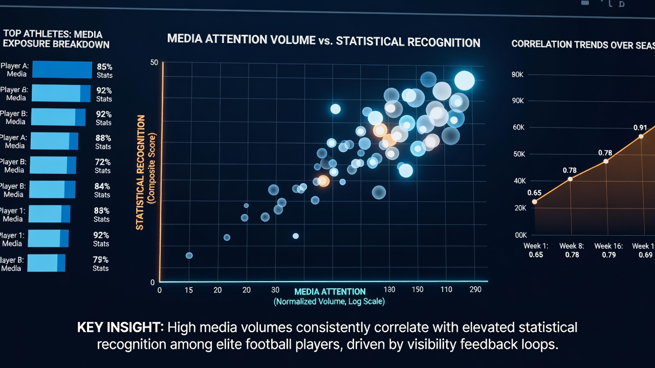 Athletes from soccer and combat sports featured in media highlights with overlaid statistical charts indicating recognition frequency