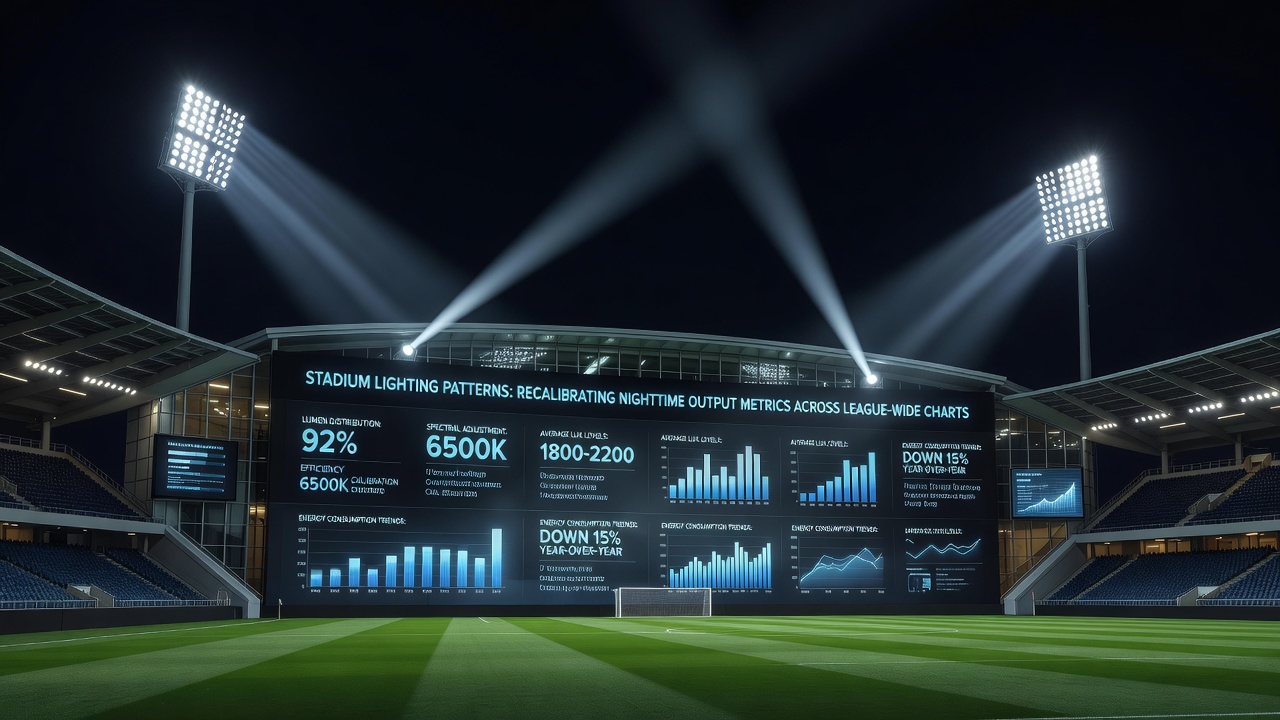 Close-up view of stadium LED lighting panels and control systems used to standardize nighttime playing conditions across professional venues