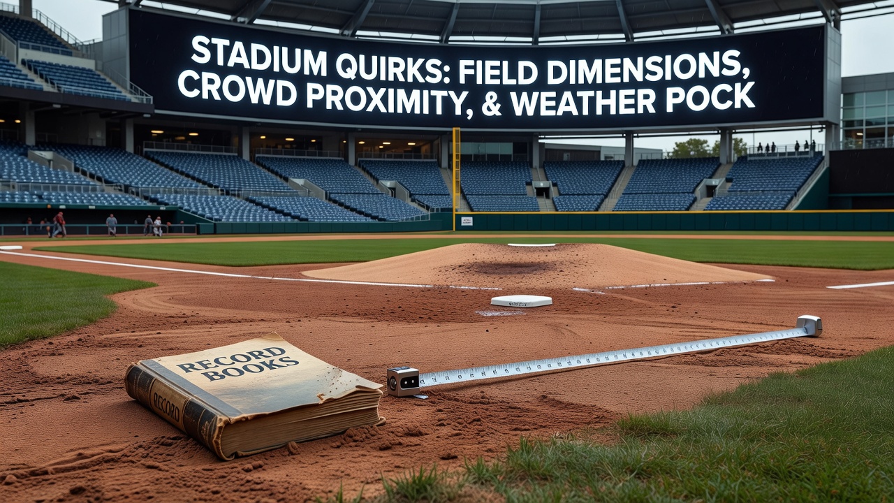 Close-up of a baseball diamond highlighting weather patterns and crowd seating that affect game outcomes