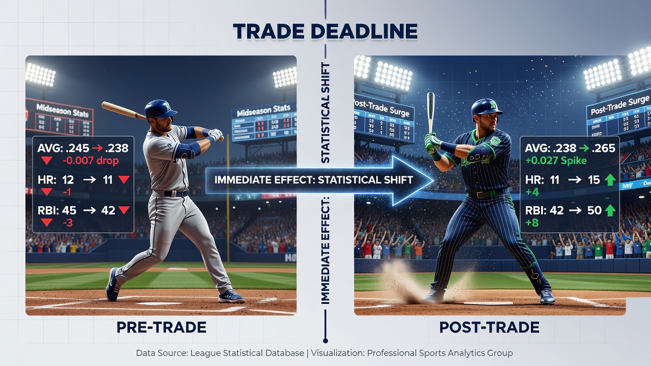 Detailed view of player performance charts showing statistical changes following deadline trades