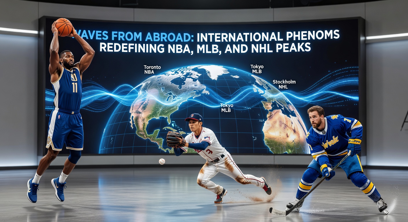 Shohei Ohtani rounding bases after a home run, with NBA and NHL stars in background action shots