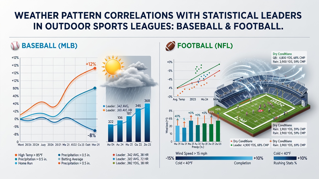 Golf course with wind indicators and performance data overlays showing correlations to player statistics