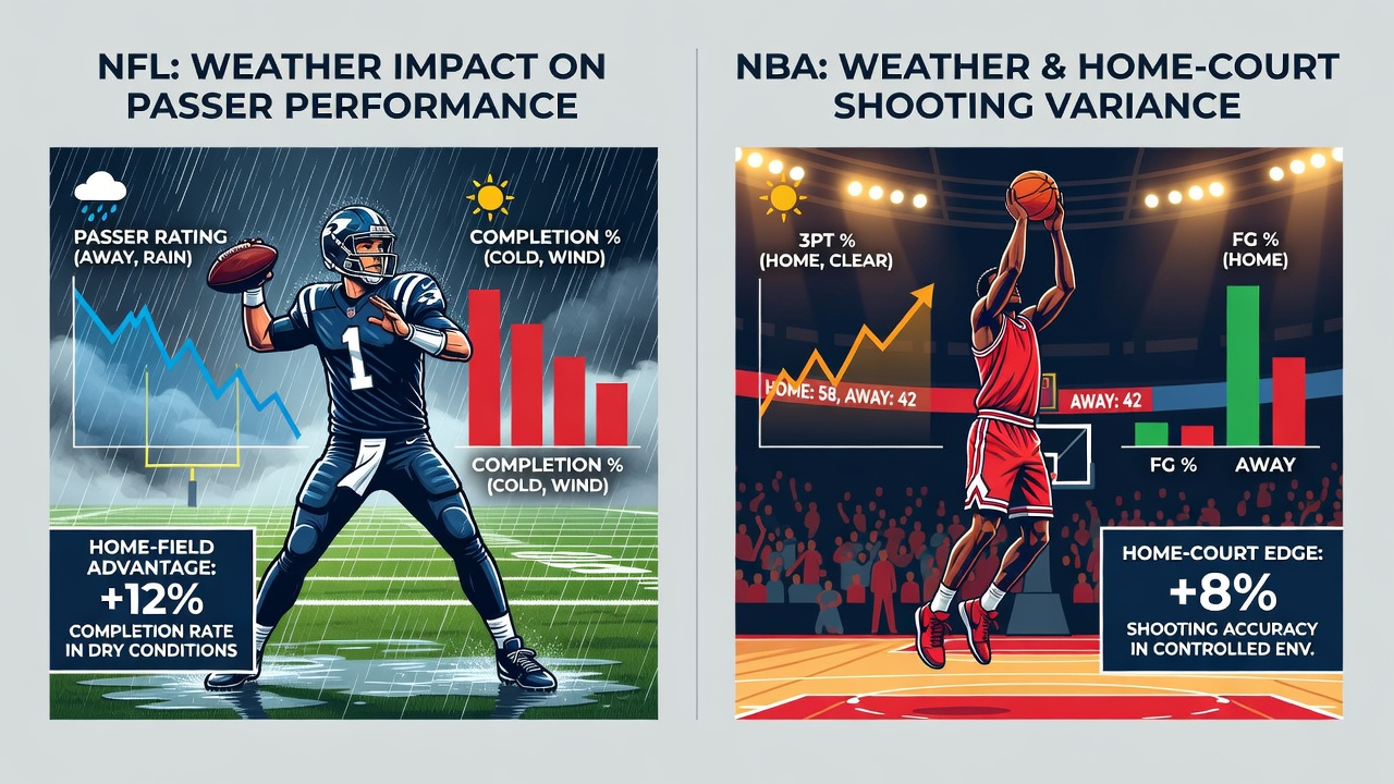 MLB outfield wind patterns and NBA arena humidity charts during variable weather periods