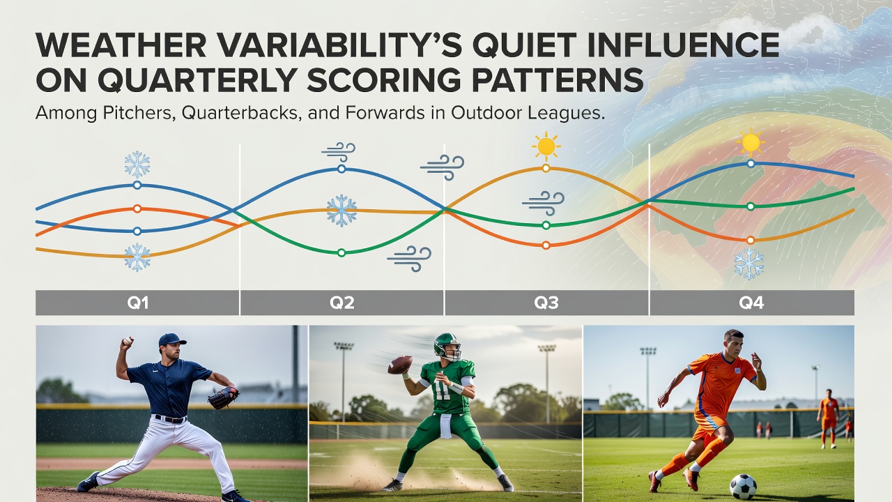 Athletes competing in variable weather conditions across baseball, football, and soccer fields
